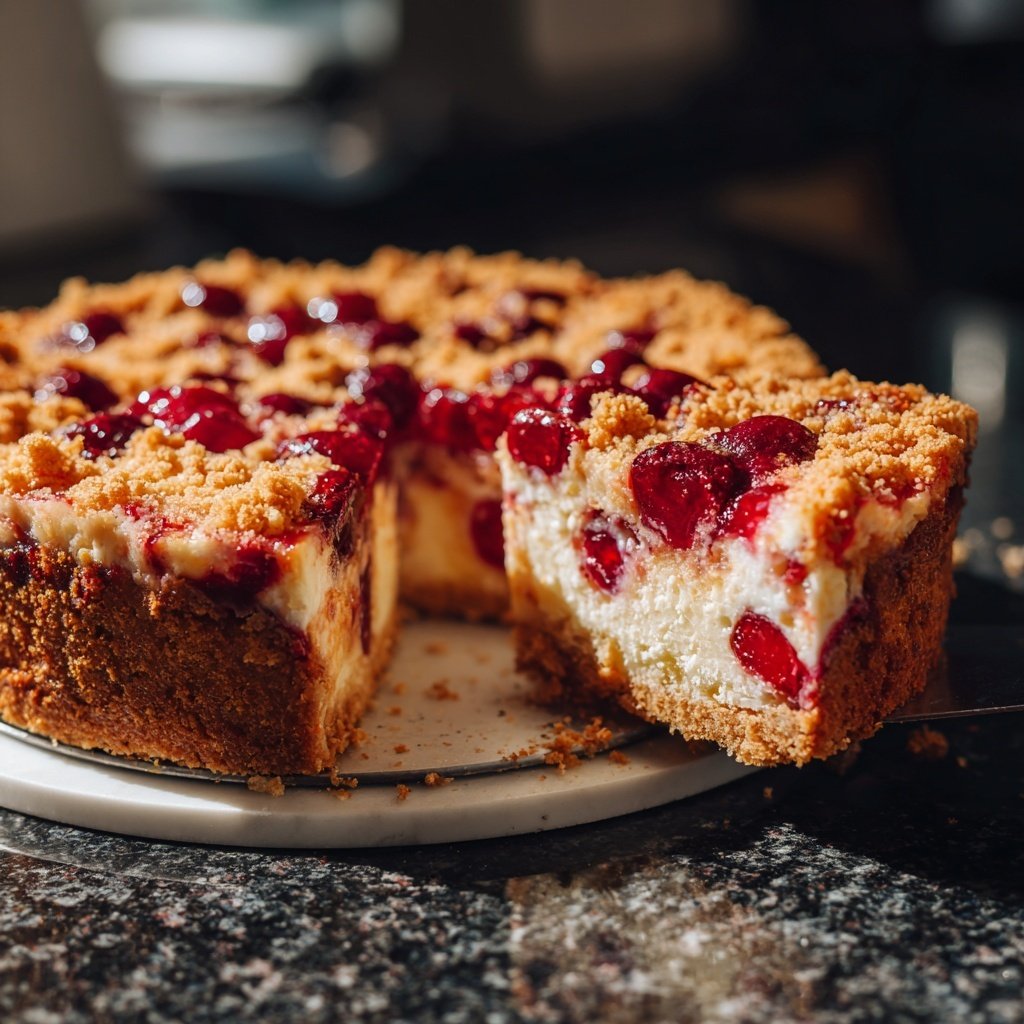 Streuselkuchen Mit Pudding Und Kirschen