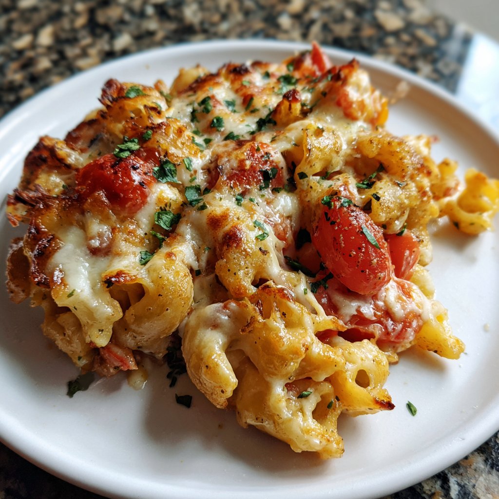 Nudelauflauf mit Tomaten und Mozzarella